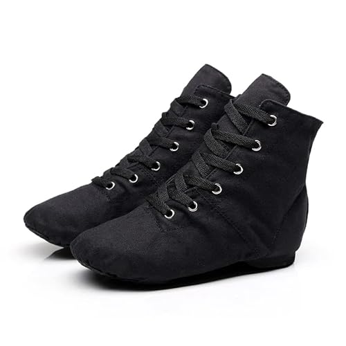 missfiona Botas de jazz, zapatos de baile para mujer, con cordones, zapatos planos de baile con suela dividida, Black, 41 EU