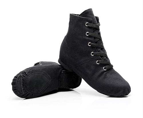 missfiona Botas de jazz, zapatos de baile para mujer, con cordones, zapatos planos de baile con suela dividida, Black, 41 EU