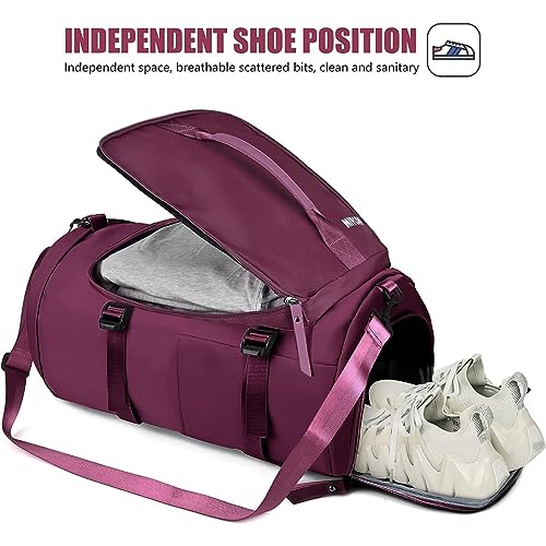 MIYCOO Bolsa de gimnasio deportiva bolsa de lona cambiable a mochila de viaje para hombres y mujeres con compartimento para zapatos bolsillo húmedo morado, Morado, Deportes