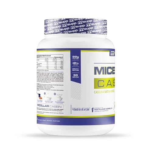 MM Supplements - Caseina Micelar - Bote de 1 Kg - Proteína en Polvo - Batido para Ganar Masa Muscular - Saciante - Lenta Digestión - Sabor Natillas de Vainilla