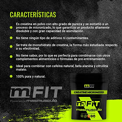 MM Supplements Fit Line - Creatina Micronizada - En Polvo - 500 g - Bolsa para 5 Meses - Recuperador Muscular - Aumenta Masa Muscular - Creatine Micronized