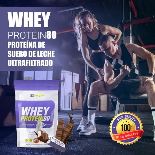 MM Supplements - Proteína Whey 80 - Bote de 1 Kg - Proteína Suero de Leche - Batido para Ganar Masa Muscular - Ayuda en la Recuperación Muscular - Sabor Choco Milk