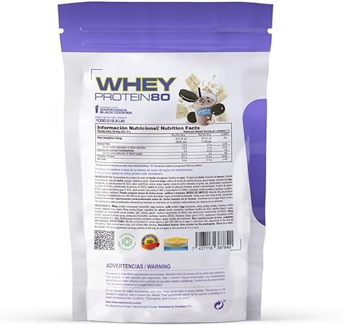 MM Supplements - Proteína Whey 80 - Bote de 1 Kg - Proteína Suero de Leche - Batido para Ganar Masa Muscular - Ayuda en la Recuperación Muscular - Sabor WhiteChoc & Black Cookies