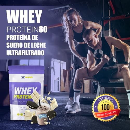 MM Supplements - Proteína Whey 80 - Bote de 1 Kg - Proteína Suero de Leche - Batido para Ganar Masa Muscular - Ayuda en la Recuperación Muscular - Sabor WhiteChoc & Black Cookies