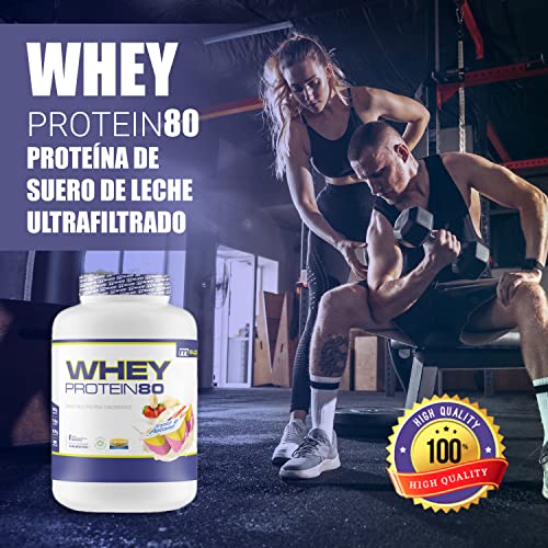 MM SUPPLEMENTS - Whey Protein80-2 Kg - Fresa y Plátano - Suplemento Deportivo Puro de Calidad - Proteína Whey - Con Lacprodan de Arla y Suero de Leche - Ayuda a Aumentar la Masa Muscular