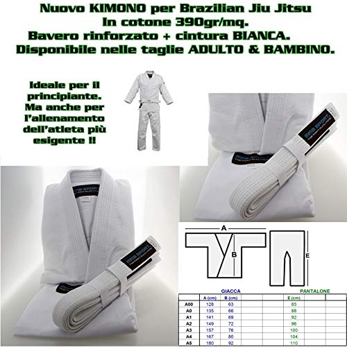 mmasport BJJ Kimono Jiu Jitsu 100% algodón 390 gr Color Blanco Kimono BJJ Basic (A2 (160-170 cm))