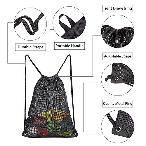 Mochila de malla con cordón, bolsa de almacenamiento multifunción para equipos deportivos para gimnasio, playa, natación, negro