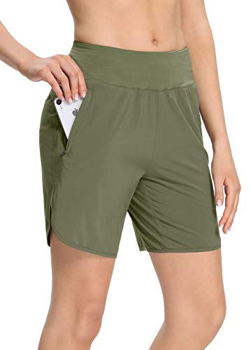 MOCOLY Pantalón Corto Short Deportivo Mujer Deporte Pantalones Cortos para Mujer para Yoga Fitness Entrenamiento Athletic Gym Medio Verde S