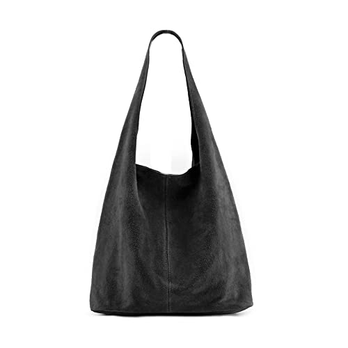 MODELISA - Bolso Saco Antelina Shopper Casual Mujer (Negro)