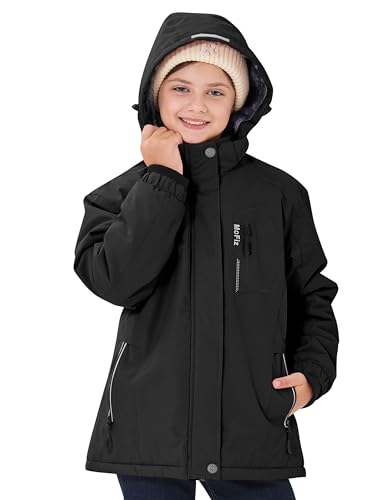 MoFiz Chaquetas Niña Invierno Chaqueta de Esquí Nina Chaqueta Ski Junior Abrigos Invierno Ski Jacket con Capucha Negro S