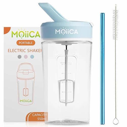 MOiiCA Shaker Botella Mezcladora Eléctrica Fabricada con Tritan sin BPA Potencia para Mezclas sin Grumos Vasos para Batidos de Proteínas Capacidad 550ml (azul)