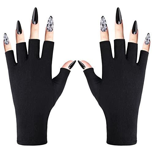 Molain Guantes anti UV, guantes de manicura de gel, guantes de protección profesional sin dedos para manicura, cuidado de la piel, guantes de protección UV (negro)