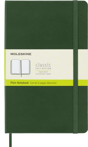 Moleskine - Cuaderno Clásico con Hojas Lisas, Tapa Dura y Cierre Elástico, Color Verde Mirto, Tamaño Grande 13 x 21 cm, 240 Hojas