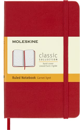 Moleskine - Cuaderno Clásico con Hojas Rayadas, Tapa Dura y Cierre Elástico, Color Rojo Escarlata, Tamaño Pequeño 9 x 14 cm, 192 Hojas