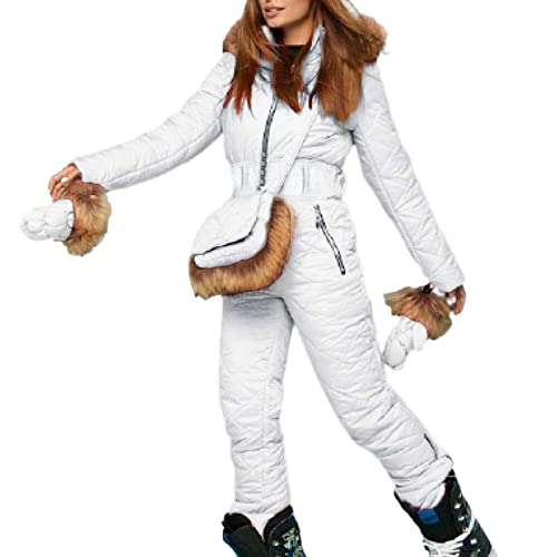 Mono de esquí de invierno para mujer, traje de nieve para deportes al aire libre, traje de nieve de lana sintética, overol con capucha, chaquetas de esquí y pantalones Mis libros de alquiler, blanco,