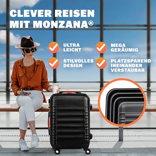 Monzana® Maletas de Viaje Set 4 S-M-L-XL Equipajes Rígidos ABS Negro Asas de Gel Ruedas 360° Pies de Bloqueo