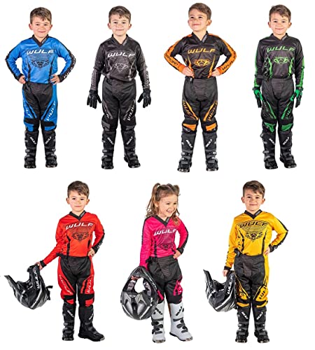 Motorbike Wulf Forte MX Kids Race Suit New 2020 Motocross Quad Off Road Trials Enduro Kart ATV MTB Dirt Bike Pit Sport Junior Pant Shirt Kit (Red,3-4 Years with Waist 22)