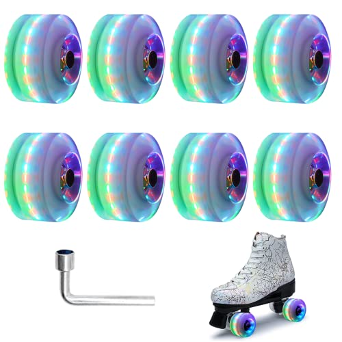 MOVKZACV Paquete de 8 ruedas de patines con rodamientos luminosos para patines de doble fila y monopatín, 58 mm x 32 mm