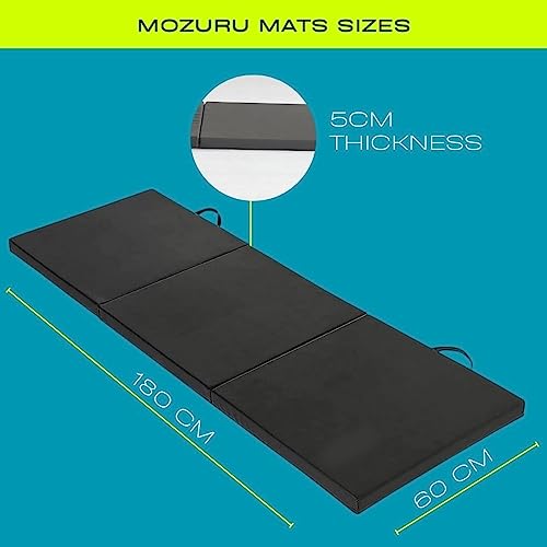 MOZURU Colchoneta Yoga Gimnasia Fitness - plegable multifuncional - 180cm x 60cm x 5cm - Resistente Antideslizante - fácil de limpiar y almacenar - color negro