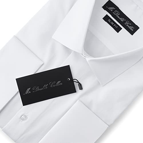 MrDoubleCollar Camisas de vestir formales de doble puño ajustadas, incluye gemelos de metal de manga larga, blanco, XXL