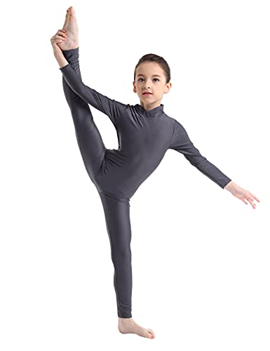 MSemis Maillot Entero de Ballet Gimnasia para Niños Niñas Mono Completo de Danza Leotardo Clásico Manga Larga Jumpsuit Yoga Deporte Gris 4XL