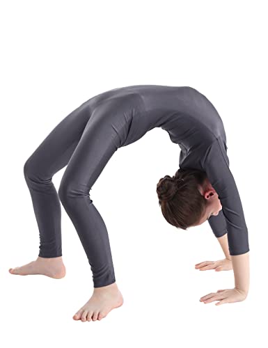 MSemis Maillot Entero de Ballet Gimnasia para Niños Niñas Mono Completo de Danza Leotardo Clásico Manga Larga Jumpsuit Yoga Deporte Gris 4XL