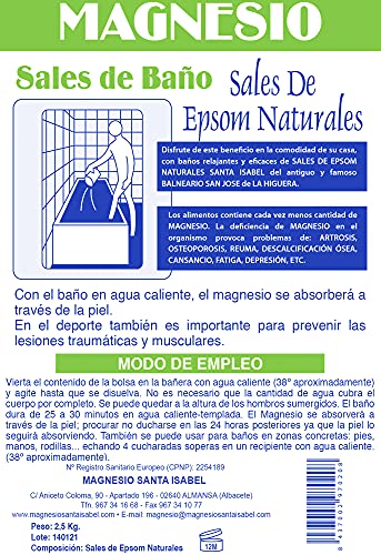 MSI Sales De Epsom Naturales Santa Isabel Del Antiguo Balneario Del Yacimiento De La Higuera. Baño Y Cuidado Personal., Blanco, 2,5kg