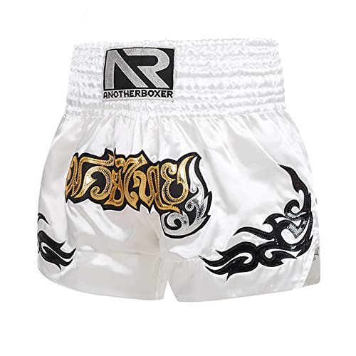 Muay Thai - Pantalones cortos de lucha de boxeo, ropa deportiva, competición, transpirable, diseño de cuerda de Muay Thai, artes marciales, kickboxing, ropa blanca, XS