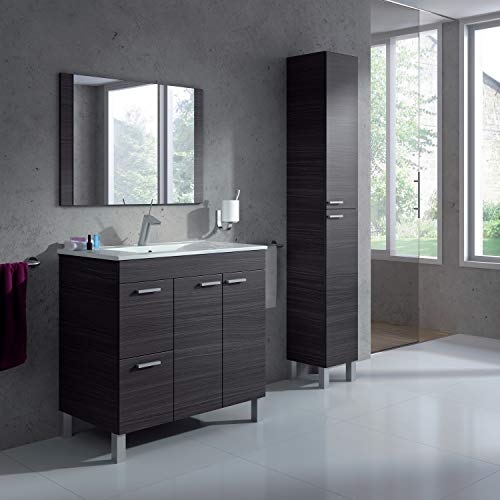 Mueble columna para baño con dos puertas y dos baldas internas, color gris ceniza, Medidas 30 x 182 x 25 cm