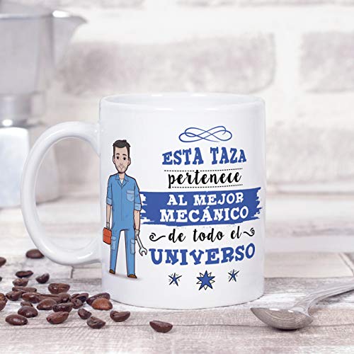 MUGFFINS Mecánico Tazas Originales de café y Desayuno para Regalar a Trabajadores Profesionales - Esta Taza Pertenece al Mejor Mecánico del Universo - Cerámica 350 ml