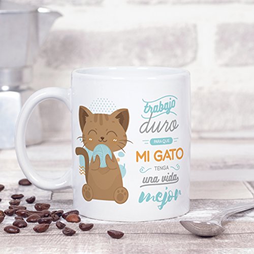 MUGFFINS Tazas Desayuno Originales graciosas para Amantes de los Gatos - Trabajo Duro para Que mi Gato Tenga una Vida Mejor - Regalo molón Gatos 350