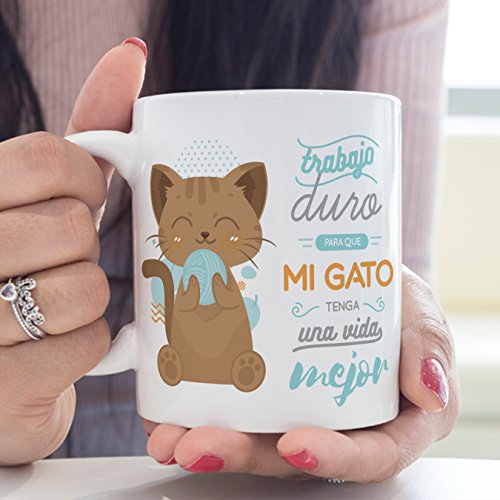MUGFFINS Tazas Desayuno Originales graciosas para Amantes de los Gatos - Trabajo Duro para Que mi Gato Tenga una Vida Mejor - Regalo molón Gatos 350