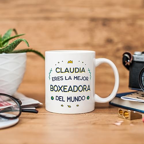 MUGFFINS Tazas Personalizadas para BOXEADORA mujer - En Español - Mejor del Mundo - 11 oz / 330 ml - Regalo Personalizable original y divertido