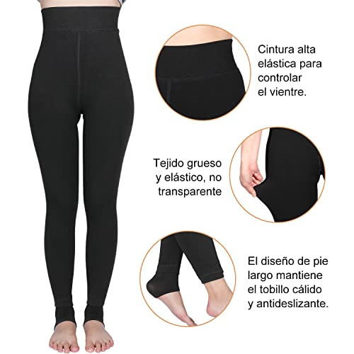 Mujer Leggings Forro Polar Polainas Cintura Alta Suave Elástico Invierno cálido Pantalones de Control de Barriga, 2 Paquetes (Negro + Gris Oscuro)