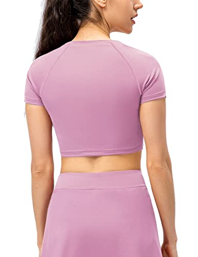 Mujeres Deportes Workout Aptitud física Básico Manga Corta Camisetas T Shirts Compresión Corriendo Blusas Cortas Rosa M