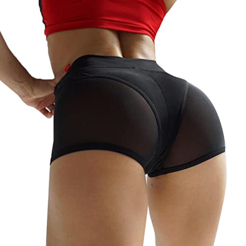 MujeresHigh Waist Workout Fitness Shorts Female Cheer Booty Dance Shorts See-Through Model Mesh Patchwork Pole Dancing Clubwear