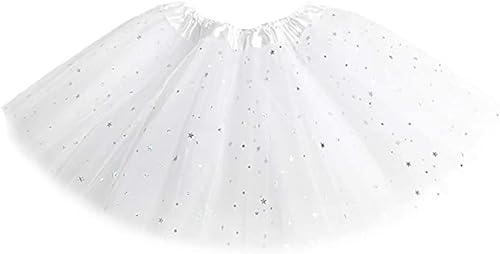 MUNDDY® - Tutu Elastico Tul 3 Capas 28 CM de Longitud para niña Bebe Distintas Colores con Estrella Falda Disfraz Ballet (Blanco con Estrella)