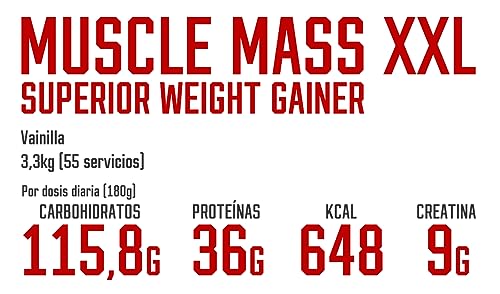 MUSCLE MASS XXL - SUPERIOR WEIGHT GAINER (Vanilla, 3.3 Kg (7.26 Lbs))