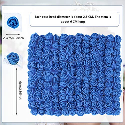 MWOOT Rosas Artificiales Azul, 144 Piezas Mini Rosas de Espuma para Manualidades, Pequeñas Flores Falsas para Bricolaje Boda Día de San Valentín Decoración, 2.5CM Cabezas de Flores Falsas
