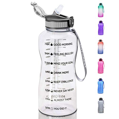 MYFOREST Botella de agua motivadora de 2,2 litros, botella de agua Tritan de 2200 ml con marcador de tiempo, contenedor de almacenamiento de agua de 2,2 L para cualquier objetivo de fitness