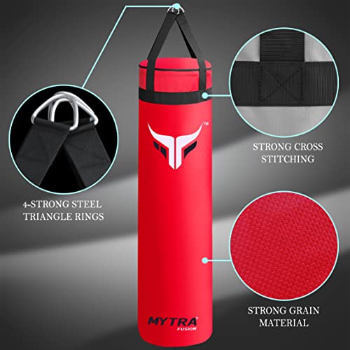 Mytra Fusion Colgante Saco Boxeo Unfilled Sacos de Boxeo para MMA, Muay Thai, Boxeo, Entrenamiento de Karate Adulto Saco Boxeo Disponible con 2 tamaños 4FT y 5FT (4FT, Red)