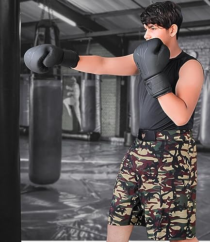 Mytra Fusion Guantes Boxeo Incluido con envolturas para Manos Gratis Guantes de Boxeo MMA Training Guantes Muay Thai Guantes Boxeo Mujer y Hombre (12-oz, Black)