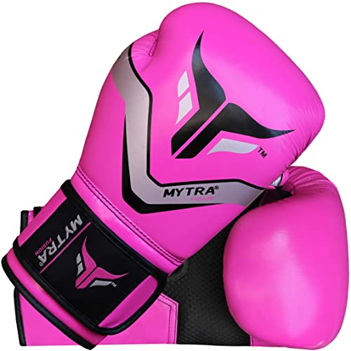 Mytra Fusion Guantes de Boxeo - Guantes de Entrenamiento MMA Punch, Kickboxing, Fitness, Sparring, Muay Thai, Entrenamiento y Lucha (Pink/Grey, 14-oz)