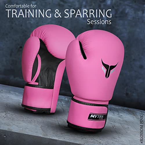 Mytra Fusion Guantes de Boxeo Mujeres Muay Thai Guantes MMA Training Punching Kickboxing Guantes (8-oz, Pink)
