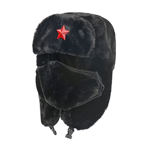 MYXE Gorra de Sombrero de trampero Ruso con Insignia soviética de Piel sintética Ushanka Cossack Flaps Hat para Hombre