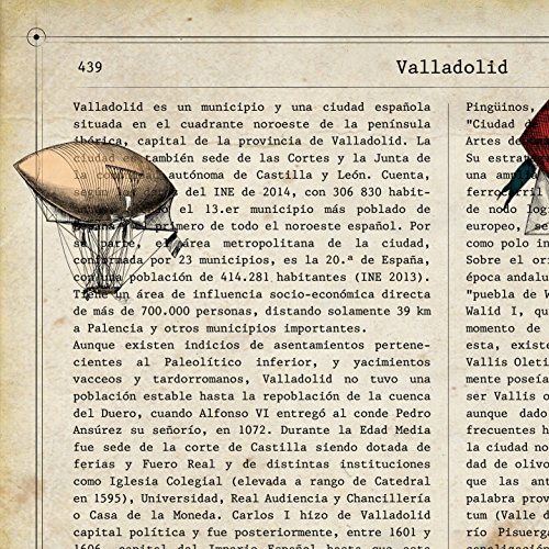 Nacnic Lámina Ciudad de Valladolid. Estilo Vintage. Ilustración, fotografía y Collage con la Historia DE Valladolid. Poster tamaño A4 Impreso en Papel