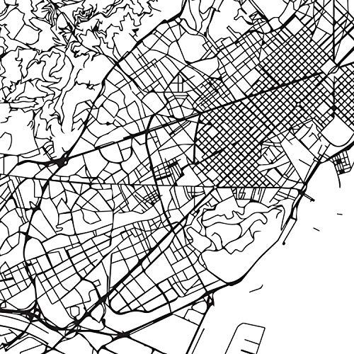 Nacnic Lámina mapa de la ciudad Barcelona estilo nordico en blanco y negro. Poster tamaño A3 Sin marco Impreso papel 250 gr. Cuadros, láminas y posters para salon y dormitorio
