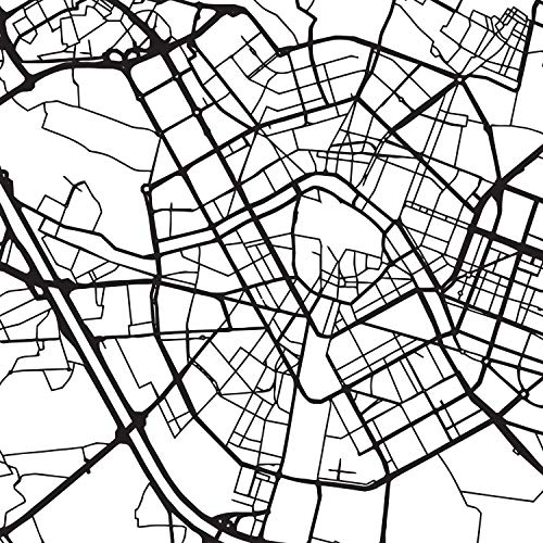 Nacnic Lámina mapa de la ciudad Valencia estilo nordico en blanco y negro. Poster tamaño A3 Enmarcado con marco negro Impreso papel 250 gr. Cuadros, láminas y posters para salon y dormitorio