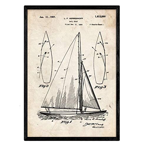 Nacnic Poster con patente de Barco velero. Lámina con diseño de patente antigua en tamaño A3 y con fondo vintage
