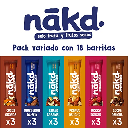 Nakd Pack Multisabores | Barritas Raw de fruta y frutos secos | Ingredientes 100% naturales | Sin Azúcar Añadido | 18 x 35g
